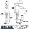 Bristan Capri Bidet Mixer Pop-Up Waste Tap Dimensions